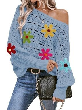 5 for $25!! Cakulo Flowers Off Shoulder Crochet Sweater Size Med